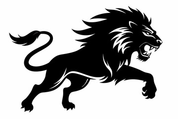 angry lion in a jump silhouette line art vector illustration