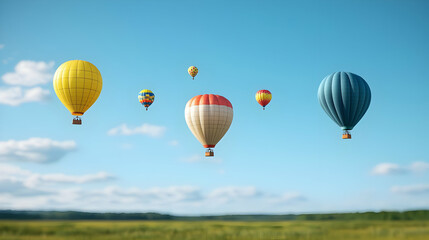 Fototapeta premium Pixel Art Hot Air Balloons In A Sunny Landscape