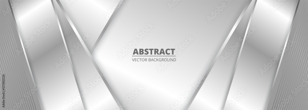 Aufkleber Wide luxury abstract background with silver gradient 3d diagonal lines and shadows. Modern wide metallic banner with angles. Futuristic geometric vector abstract backdrop.