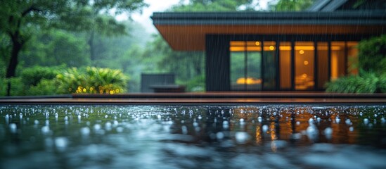 Rain, Garden, Modern House, Water Feature