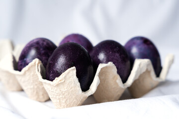 Easter eggs painted with natural dye. Close-up.