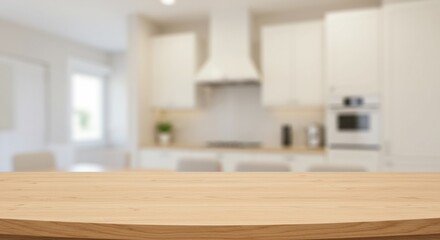 Wooden table in modern bright kitchen