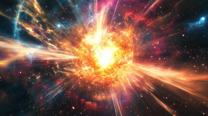 Naklejka premium Explosive Cosmic Energy Burst in a Vibrant Nebula Landscape