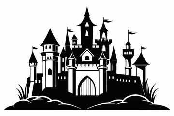 Obraz premium castle silhouette line art vector illustration