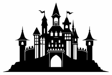 Obraz premium castle silhouette line art vector illustration