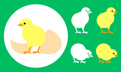 Cute chick - Vector illustration with silhouette variation