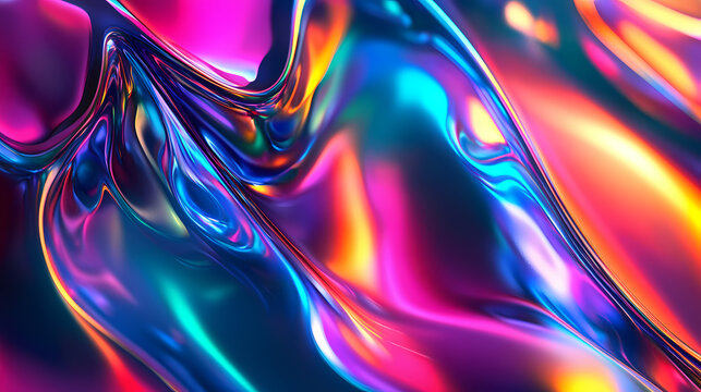 Surreal iridescent shapes, a captivating, ever-changing abstract shape with iridescent surface glows in a rainbow of colors, shifting in a surreal digital realm. Opalescent Mirage. Illustration