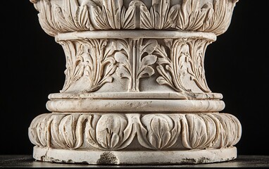 Intricate Carvings of an Antique Stone Pedestal with Floral Motifs