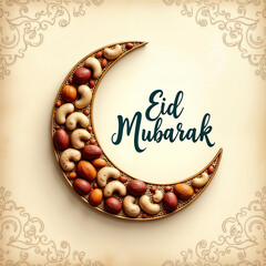Eid Mubarak Greetings Card Design, dry fruit, Eid Mubarak post, Islamic concept vertical image	