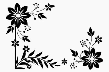 corners and dividers flowers frame silhouette line art vector illustration