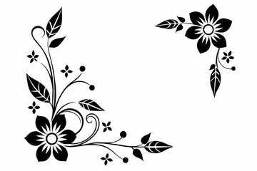 corners and dividers flowers frame silhouette line art vector illustration