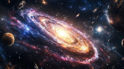 Stunning Spiral Galaxy with Bright Stars and Cosmic Background