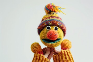 Ultra Hd Visual of Funny Sock Puppet for Show on Hand Against White Background