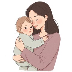 A child snuggles peacefully in their mother's embrace, expressing the warmth of maternal love.
