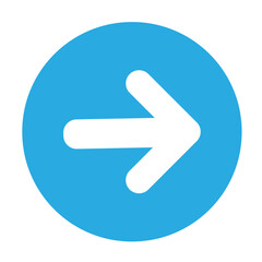 Minimalistic blue round icon with right arrow on white background. Modern flat design navigation element for web interfaces, mobile apps and digital design