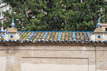 Decorative coloured roof tiles in Seville, Spain