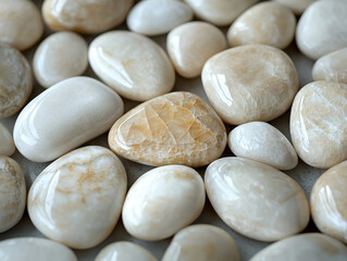 Fototapeta premium Polished beige and ivory pebbles arranged in a soft minimalist aesthetic close-up