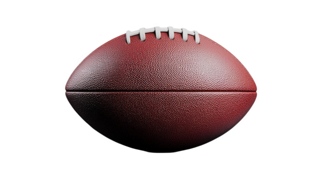 Realistic brown football on a white background with a transparent cut out, showcasing its detailed texture and iconic shape