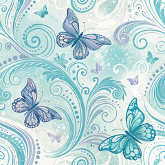 Fototapeta premium Cool Breeze Seamless Watercolor Background in Sky Blue & Lavender – Ethereal Summer Makeup Backdrop with Copy Space
