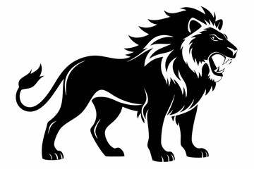 hungry lion silhouette line art vector illustration
