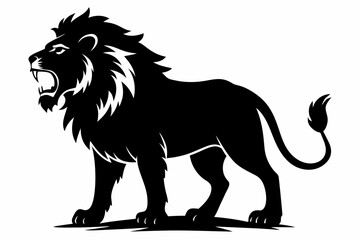 hungry lion silhouette line art vector illustration