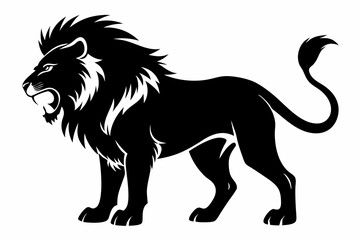 hungry lion silhouette line art vector illustration