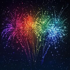 Colorful Fireworks Explosion in Night Sky with Empty Space Available