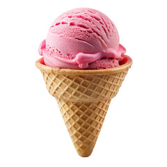 A delicious pink strawberry ice cream cone with creamy texture perfect for dessert photography and branding  
