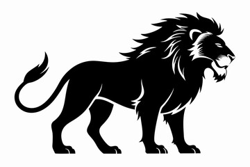 hungry lion silhouette line art vector illustration