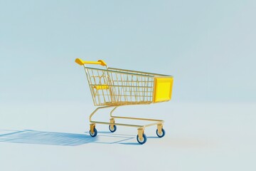 Empty Golden Shopping Cart, Minimalist Style, Modern, Bright Background, Clean Aesthetic