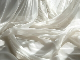 Fototapeta premium White sheer curtains flow gently in the breeze, creating a peaceful and airy atmosphere indoors