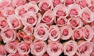 Fototapeta premium An Elegant and Full Frame Display of Pale Pink Roses in Full Bloom