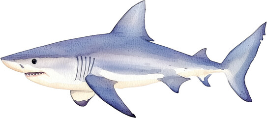 Fototapeta premium Watercolor Illustration of a Great White Shark Swimming