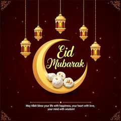 Eid Mubarak Greetings Card Design, Eid Mubarak post, Islamic concept vertical image	
