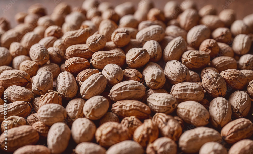 Poster Pile of peanuts with some of them being cracked. The peanuts are spread out and some are in the middle of the pile
