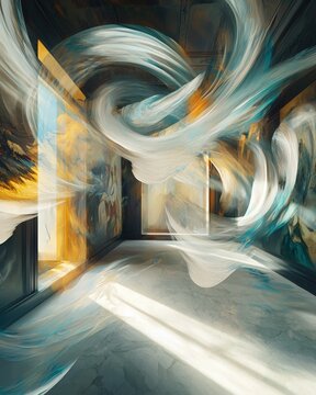 Fototapeta Surreal abstract hallway with swirling ethereal light and dynamic color movement