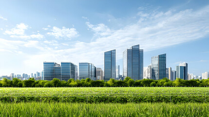 Fototapeta premium Cityscape Panorama With Green Parkland