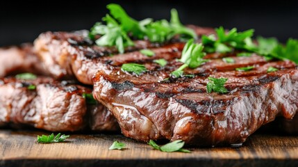 Grilling juicy steak backyard barbecue food photography rustic setting close-up culinary delight