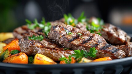 Grilled steak feast backyard barbecue food photography outdoor setting close-up view culinary delight