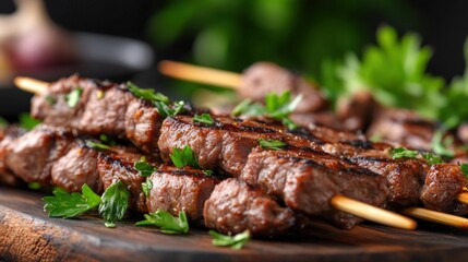 Grilling juicy kebabs a culinary delight backyard barbecue food photography outdoor setting close-up view flavorful experience