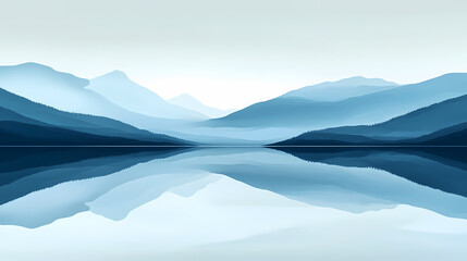 Serene mountain lake reflecting dusky blue hills. Dusky Reflection. Illustration
