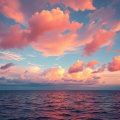 Fototapeta premium Clouds are painted with hues of orange and pink, sky, water