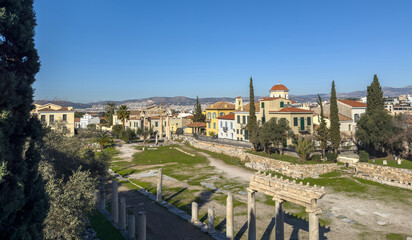 Roman Agora or Roman Forum, Athens Greece. Ancient building remains