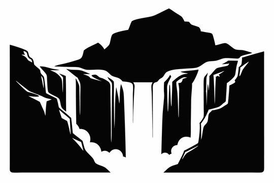 black and white waterfall landscape clip art preview