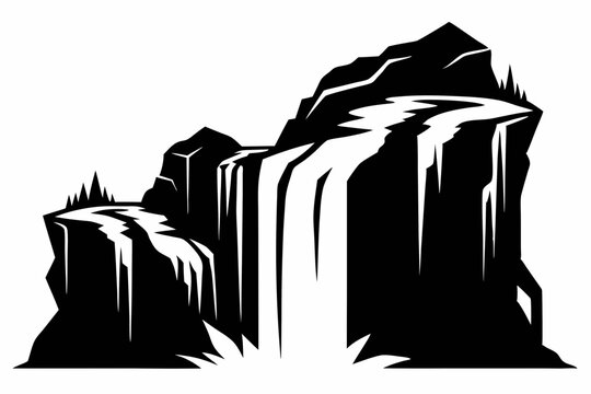 black and white waterfall landscape scene clip art preview