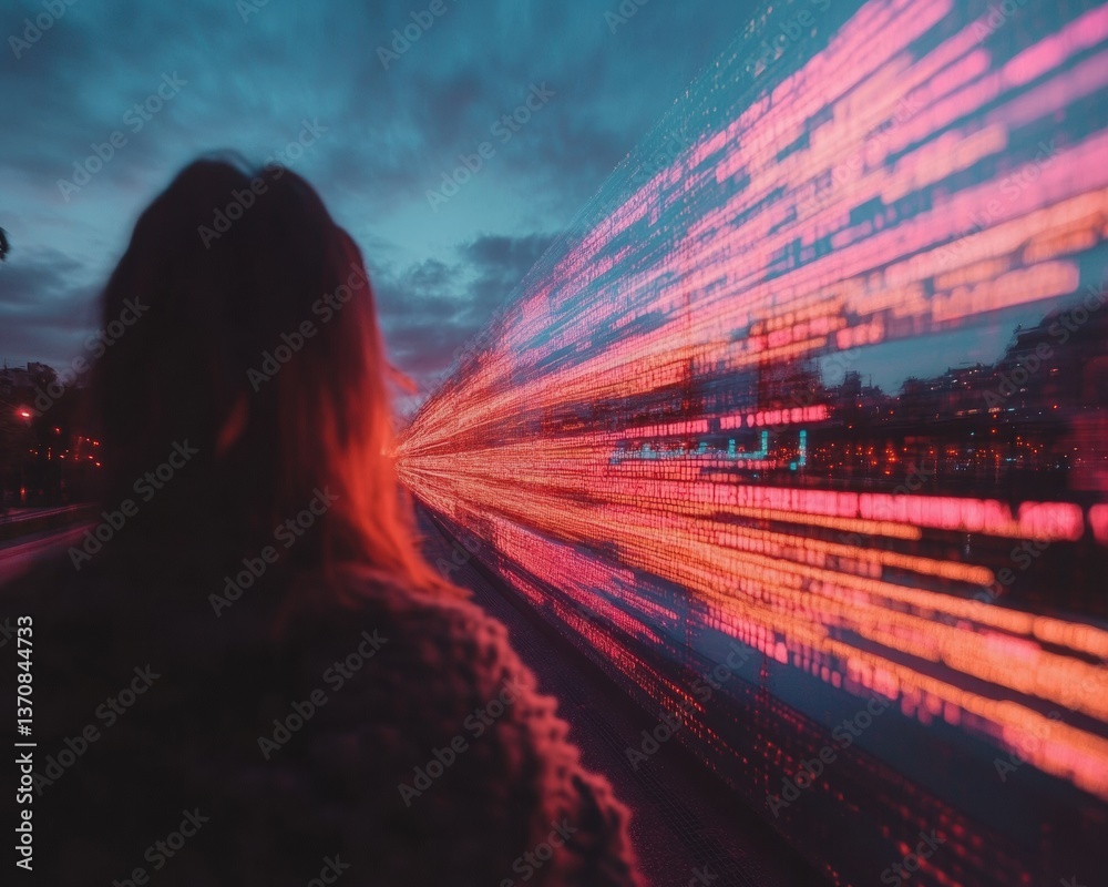 Poster cybernetic horizon immersive digital transformation visual for gen z tech innovators - cinematic dat