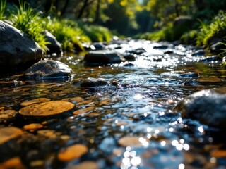 Fototapeta premium Water Flowing In The Forest Generation Ai