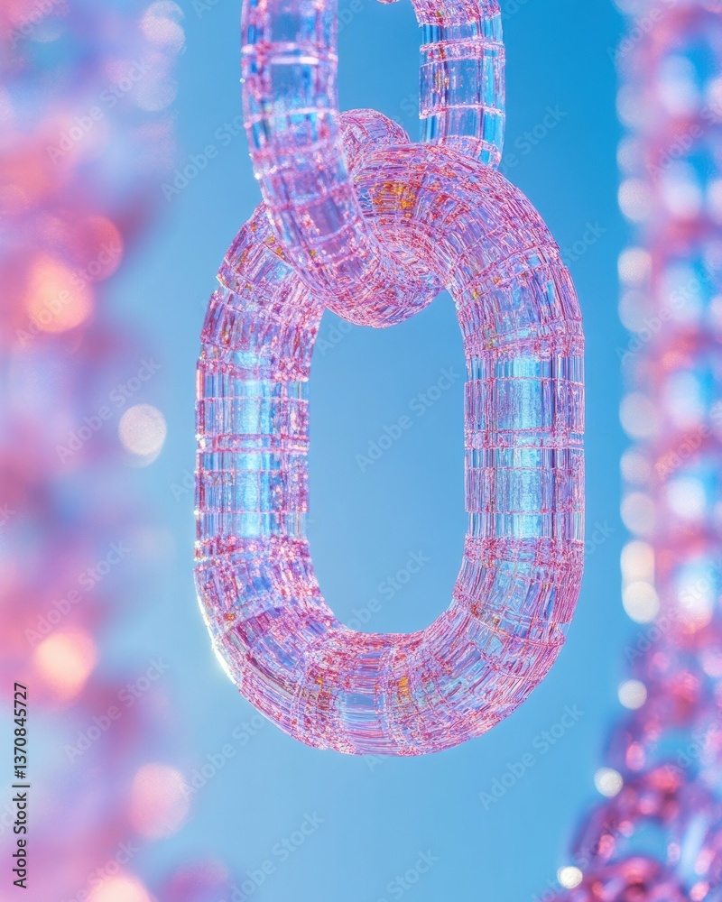 Leinwandbilder Cybernetic Mesh Translucent Digital Chain Links Visualizing Quantum Connectivity, Holographic Network Infrastructure in Pastel Gradient Aesthetic
