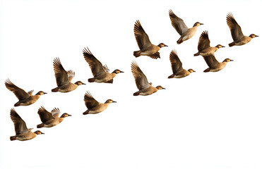 Fototapeta premium Lesser whistling duck flying in formation stock photo and image for bird watching and wildlife photography