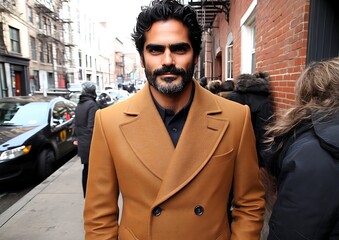 Man in camel coat, NYC street style